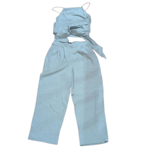 FREE PEOPLE Free-Est Linen/cotton Blend Nikki Set in Mineral Bath. Size XS - Picture 2 of 7